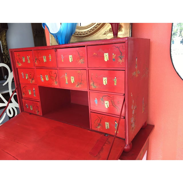 Japanese Style Red Lacquer Fall-Front Chest, 20th Century For Sale - Image 4 of 5