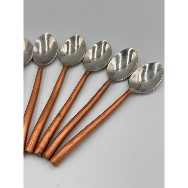 Vintage Coffee Dessert Espresso Demitasse Hand Crafted Copper Handle Spoon Set For Sale - Image 4 of 5