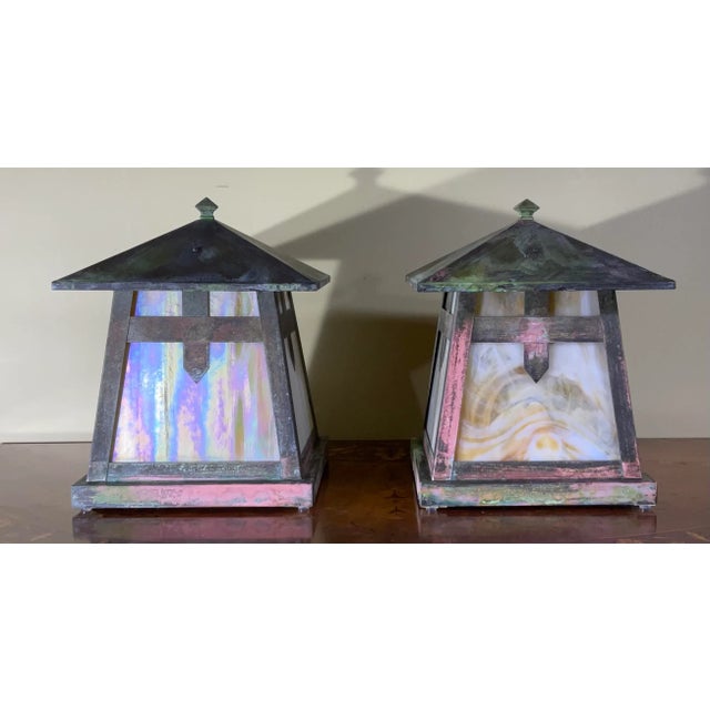 One of a Kind Pair of Art and Craft Copper Table Lamp For Sale - Image 11 of 13
