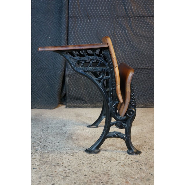 Brown Antique Victorian 1880s "Fashion" Cast Iron & Maple School Desk Sidney Ohio For Sale - Image 8 of 18