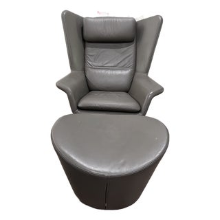 BoConcept Hamilton Scandinavian Modern Leather Armchair With Ottoman For Sale