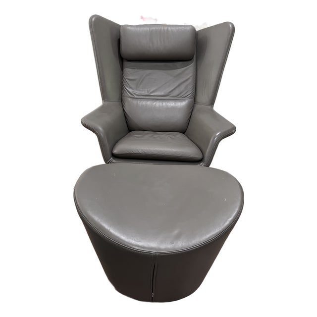 BoConcept Hamilton Scandinavian Modern Leather Armchair With Ottoman For Sale
