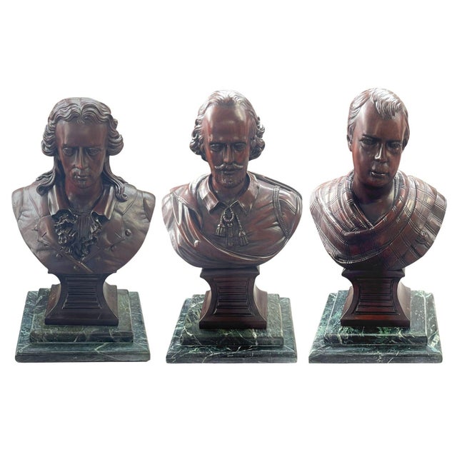 Figurative Set of Four 20th C. Mahogany Busts of Schiller, Shakespeare & Sir Walter Scott For Sale - Image 3 of 6