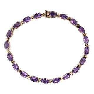 8.70ctw Amethyts Tennis Bracelet 18k Yellow Gold 7.5" 4.2mm For Sale