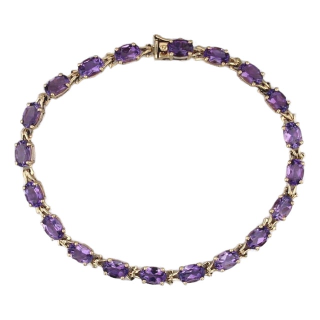 8.70ctw Amethyts Tennis Bracelet 18k Yellow Gold 7.5" 4.2mm For Sale