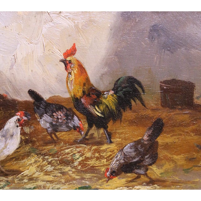 Pair of 19th Century Belgium Pendant Chicken Paintings Signed Dubois For Sale - Image 13 of 15