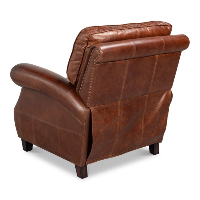 Brown English Club Leather Recliner in Chestnut Brown For Sale - Image 8 of 11