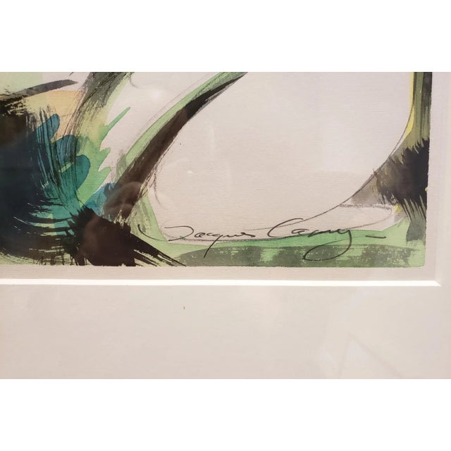 2010s Abstract Figural Watercolor in Blue, Black and Yellow by Artist Jacques Lamy For Sale - Image 5 of 7