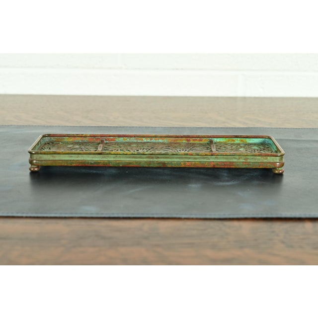 Tiffany Studios Tiffany Studios New York Pine Needle Bronze and Favrile Slag Glass Pen Tray For Sale - Image 4 of 12