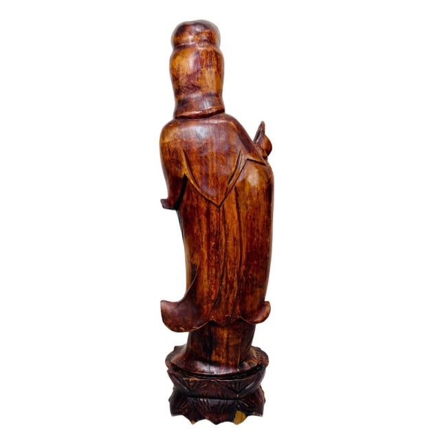 Wood Large Vintage Hand Carved Solid Wood 4.5 Foot Standing Kwan Yin/Guanyin Statue For Sale - Image 7 of 12