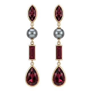 Garnet & Pearl Drop Earrings Studs, Silver, Gold, Pair For Sale