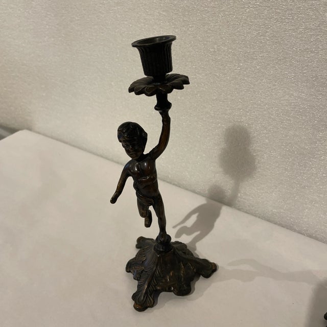 Rococo Early 20th Century Austrian Bronze Cherub Candlesticks - a Pair For Sale - Image 3 of 7