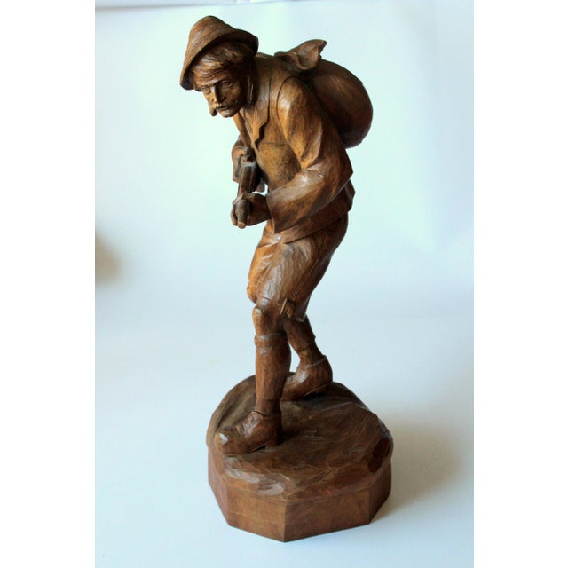 Traditional 1930s - Antique Handcarved Wooden Sculpture of a Hunter For Sale - Image 3 of 10