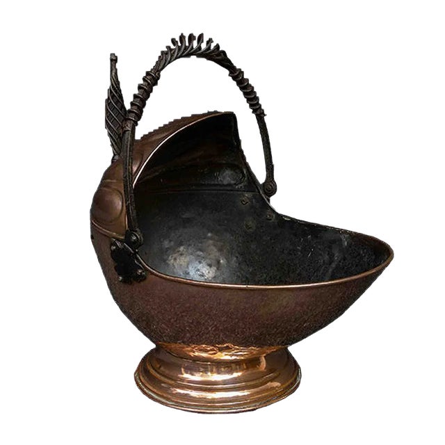 Antique Victorian Copper Helmet Coal Bucket For Sale