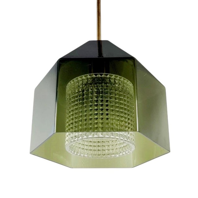 Mid-Century Modern Mid-Century Modern Scandinavian Glass and Brass Ceiling Light attributed to Carl Fagerlund for Orrefors, Sweden, 1960s For Sale - Image 3 of 9