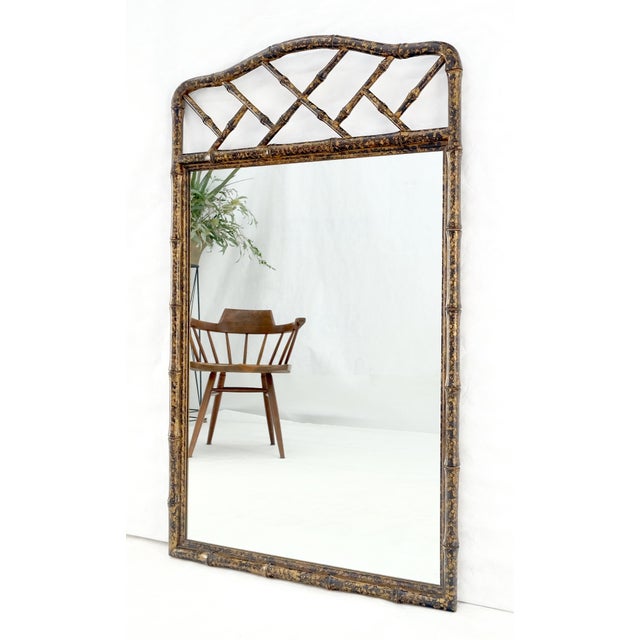 Mid-Century Modern Faux Bamboo Tortoise Finish 29x48" Rectangle Wall Mirror MINT For Sale - Image 3 of 13