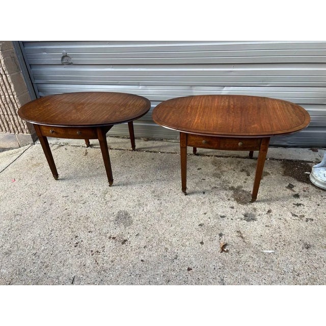 Late 20th Century Henredon Mahogany Inlaid Burlwood DropLeaf Side