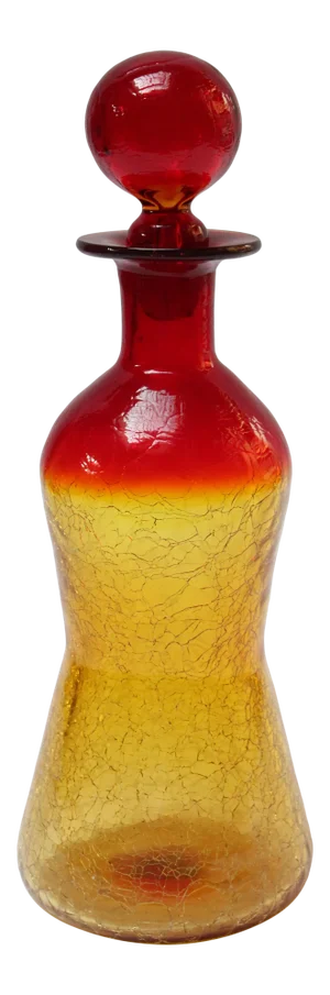 Vintage Rainbow Amberina Tangerine Blown Crackle Glass Decanter With Stopper
