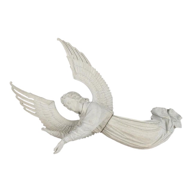 Antique Italian Large Carved Wood Angel Archangel Gabriel Sculpture Wall Hanging For Sale