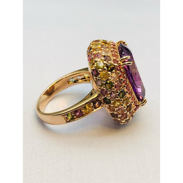 Gemstone Bochic "Orient" Vintage Amethyst & Multi Sapphire Ring Set In 18K Solid Gold For Sale - Image 7 of 18
