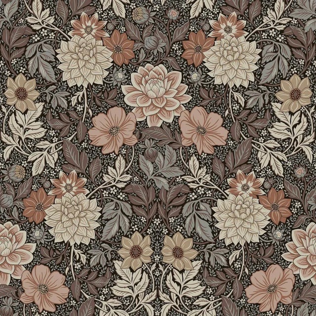 SAMPLE - Boråstapeter Dahlia Garden Wallpaper In Brown For Sale