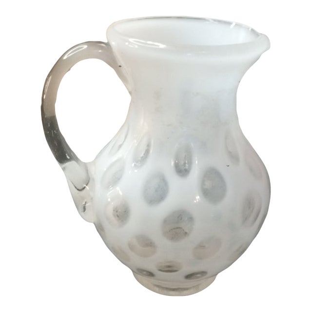 1960s Fenton White Coin Dot Glass Mini Pitcher Vase For Sale