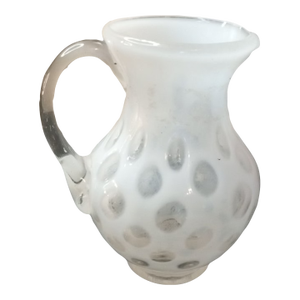 1960s Fenton White Coin Dot Glass Mini Pitcher Vase