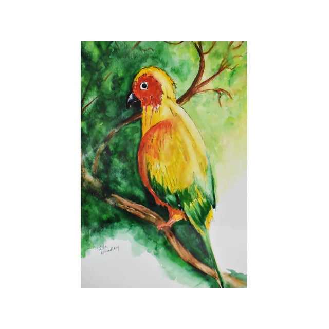 Mid-Century Modern Vintage Watercolor Tropical Parrot Painting by Ida Bradley For Sale - Image 3 of 6