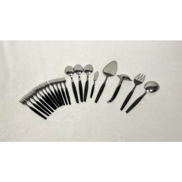 Mid-Century Modern Vintage Eldan Ebosi Stainless Steel Flatware 20 Piece Set Black Handle Danish Modern, Circa 60’s For Sale - Image 3 of 12
