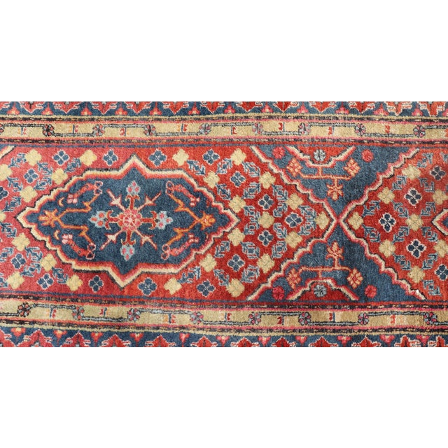 Early 20th Century Antique Khotan Runner in Deep Indigo, Rust Red, and Soft Yellow Tones For Sale - Image 5 of 14