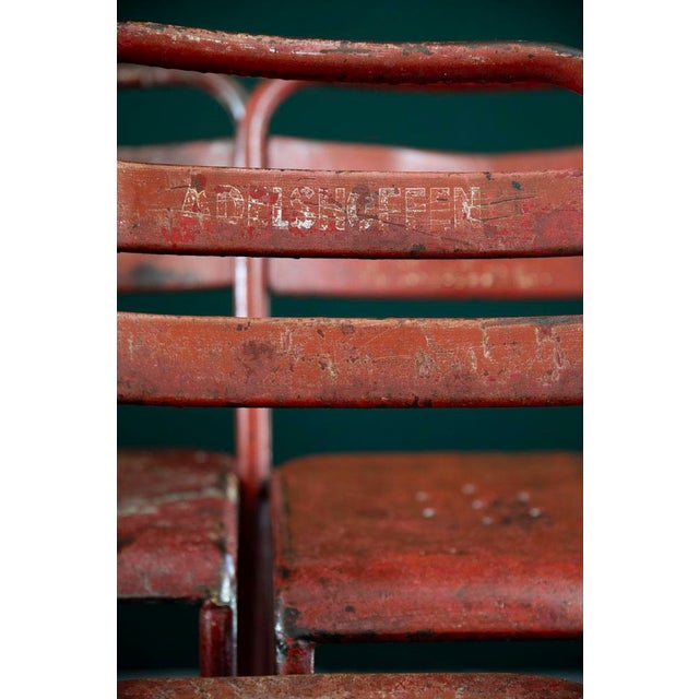 Industrial Red Garden Chairs from Tolix, 1950s, Set of 6 For Sale - Image 3 of 9