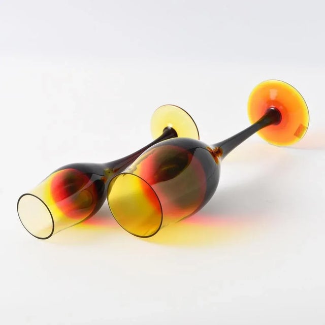 Yellow and Ruby Wine Glasses by Zbignew Horbowy, 1970s, Set of 2 For Sale - Image 6 of 10