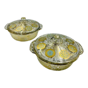 Mid 20th Century Gold Leaf Georges Briard Attributed Pair of Serving Bowls/Casseroles