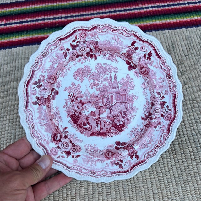 A Antique Staffordshire Red Transfer Decorated “Temple” Plate, Circa 1830's For Sale - Image 4 of 10
