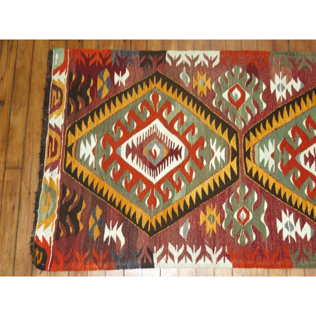 Mid 20th Century Tribal Mid-20th Century Hand Knotted Geometric Colorful Turkish Kilim For Sale - Image 5 of 5