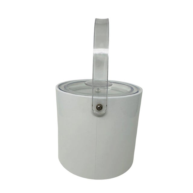 Metal Signed Georges Briard Mid-Century White Vinyl & Lucite Ice Bucket With 22k Gold Hallmark For Sale - Image 7 of 13