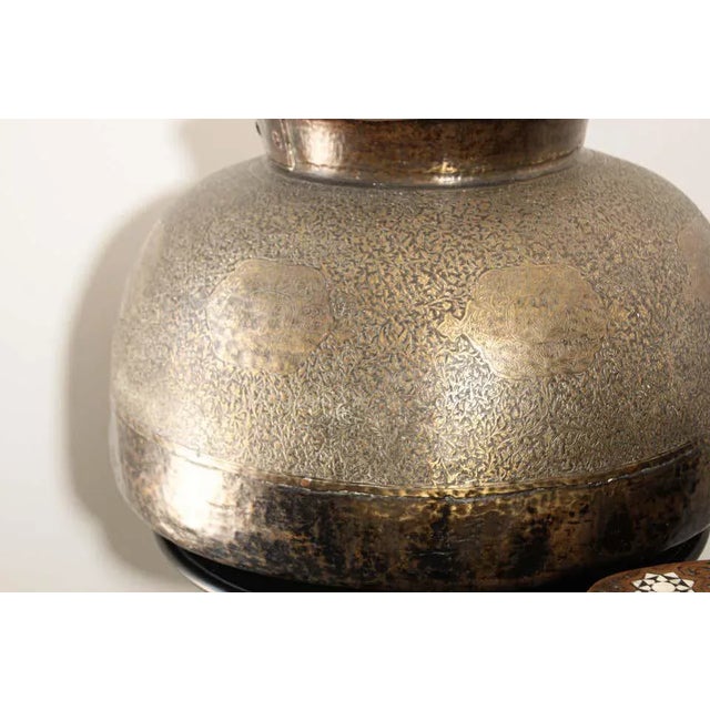 Persian Large Antique Islamic Inlaid Indo-Persian Copper Mughal Vessel For Sale - Image 3 of 13