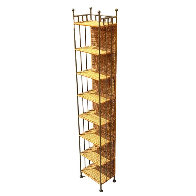 1990s 1990s Boho Wicker & Cast Iron Compact Disc CD Holder Towers, Pair For Sale - Image 5 of 8
