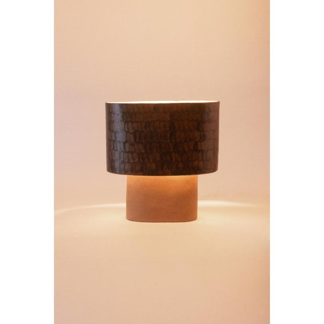 Ceramic Small Brown Table Lamp in Stoneware with Hand-Painted Glaze by Lucas Huillet For Sale - Image 7 of 14