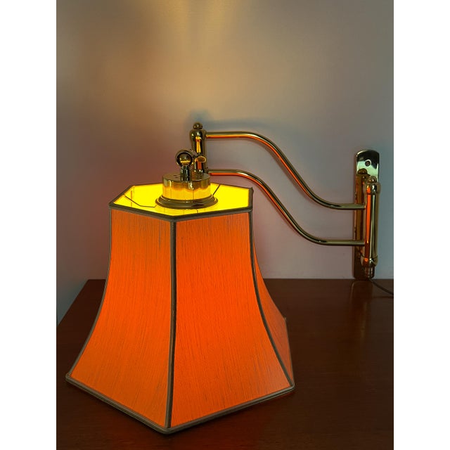 Metal Mid-Century Brass Wall Light with Adjustable Swing Arm and Off-White Lampshade For Sale - Image 7 of 13