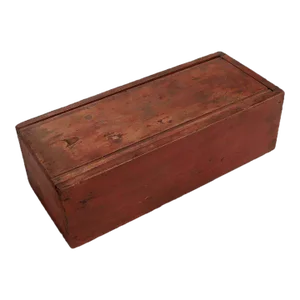 Antique Mid-Atlantic States Folky Slide Lid Candle Box With an Original Red Wash