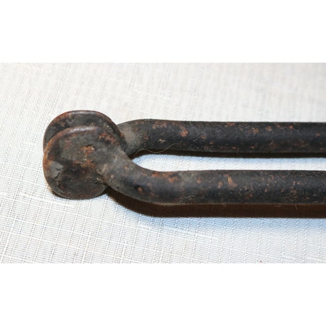 Antique 18th Century Wrought Iron Turned Brass Dutch Fireplace Tongs Tool For Sale - Image 12 of 13