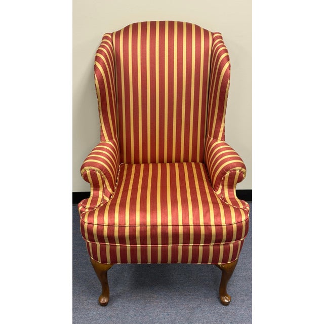 Late 20th Century Striped Upholstered Wingback Chairs- A Pair For Sale - Image 11 of 12