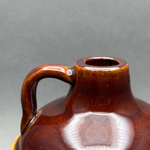 Ceramic Vintage Rustic Two-Tone Brown/Tan Handled Stoneware Jug For Sale - Image 7 of 9