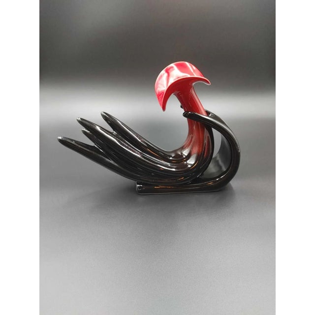 Fabulous Art Deco Vase in the form of a Rooster/Bird. Red And Black from the 1980s. Retro. Measures approx. 12" long by...