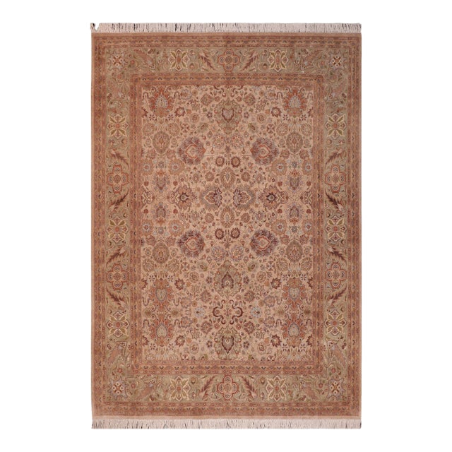 Shabby Chic Pak-Persian Taupe/Green Wool Rug - 7'11'' X 9'11'' For Sale