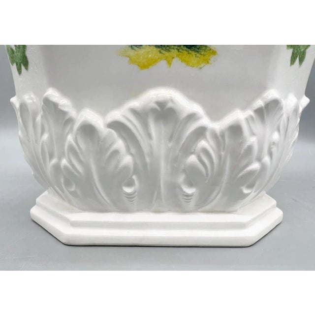 White Vintage Italian White Ceramic Cachepot With Colorful Butterflies — Neoclassical / Hollywood Regency For Sale - Image 8 of 16