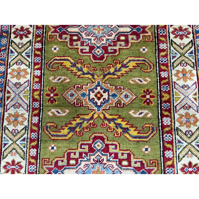 2000 - 2009 Olive Green, Red and Cream Kazak Wool Runner Rug, 2'11" X 9'9" For Sale - Image 5 of 18