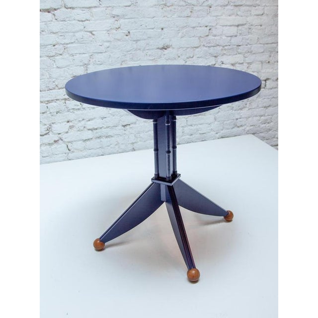 Postmodern Navy Blue Lacquered Wood Pedestal Side Table, 1980s For Sale - Image 10 of 14