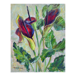 Mid Century Modern Burgundy Calla Lilies by Helen Enoch Gleiforst